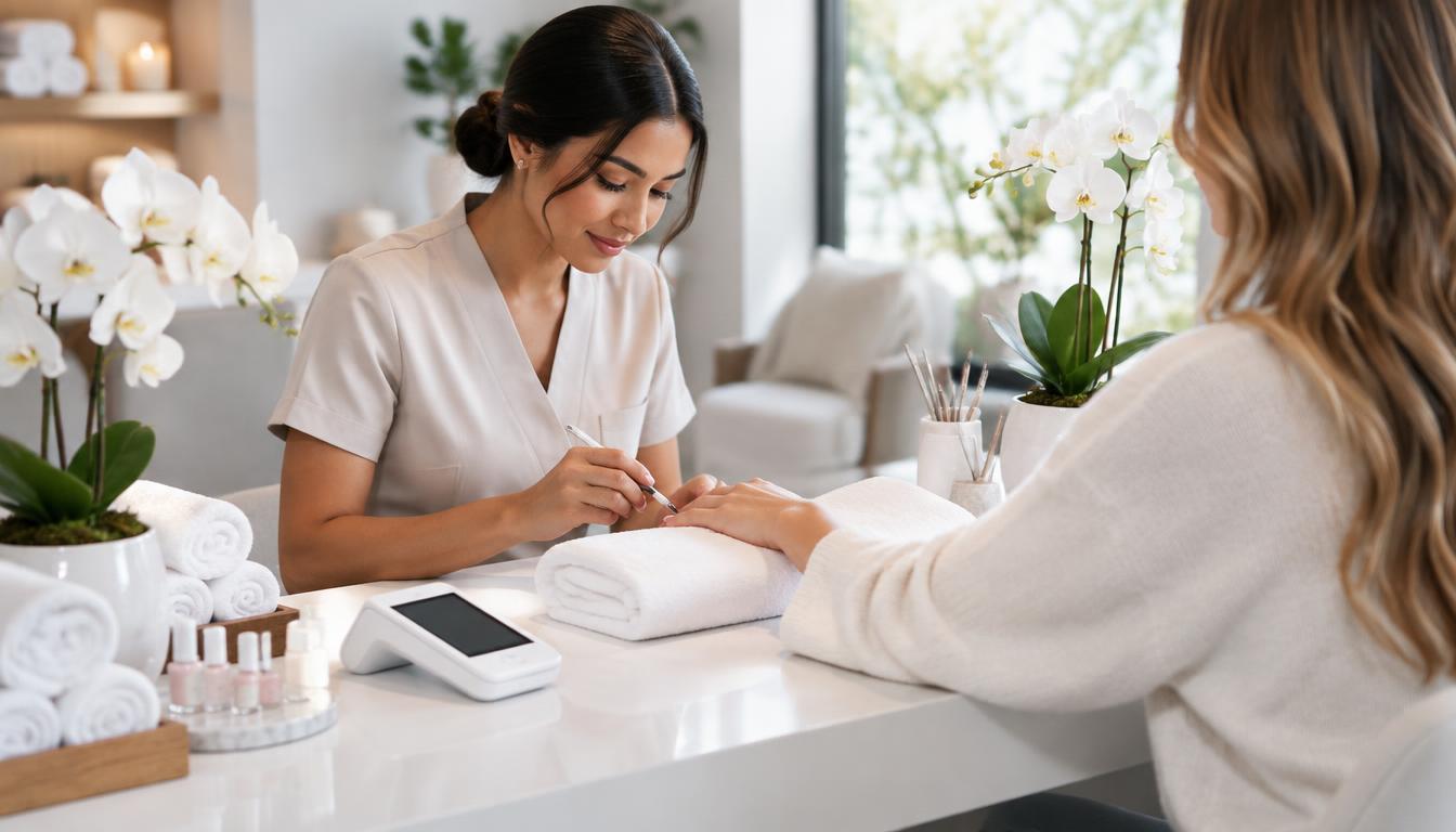 Manicure in progress at a serene nail salon and spa