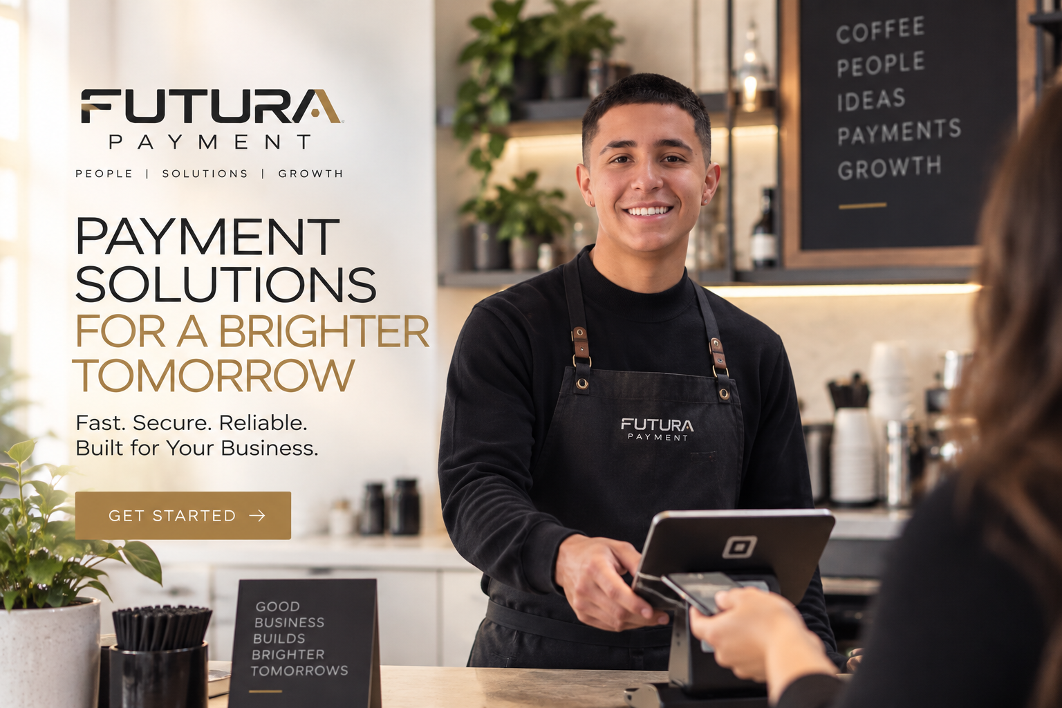 Futura Payments advisor helping a café accept a card payment